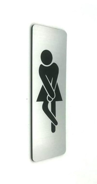 Deurbordje - WC bordje - WC - Toiletbord - Bordje - RVS Look - Pictogram Dames Hoge Nood - Vrouw - Zelfklevend - 150 mm x 50 mm x 1,6 mm - 5 Jaar Garantie
