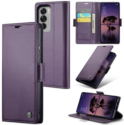 CaseMe Wallet Case met RFID Bescherming en Magneetsluiting voor OPPO Reno 12 Pro _ Paars