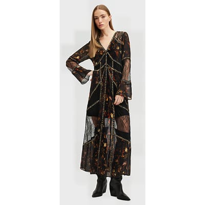 AllSaints Bryn Emb Dress Kateri Black Maat: 2 | Maxi Jurken Outlet | Dames | Zwart