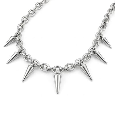 Zilverkleurige schakel choker met kegelvormige spikes – ketting voor heren