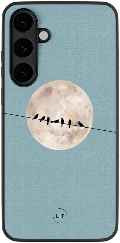 Leuke Telefoonhoesjes - Hoesje geschikt voor Samsung Galaxy S25 FE - Moon birds - Backcover zwart - Print / Illustratie - Blauw
