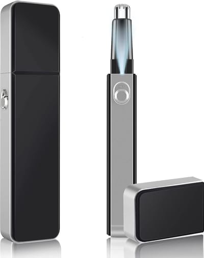 StayPowered Neushaartrimmer - Voor Pijnloos en Nauwkeurig Verwijderen - Dubbelzijdige Messen - LED Verlichting - IPX7 Waterdicht - Stil en Krachtig - Batterij Gevoed - Roestvrij Staal - Zwart - Levering Sneller dan Aangegeven!
