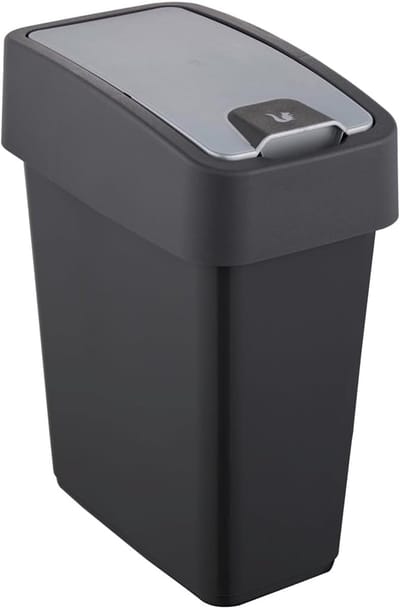 Compacte Premium Afvalbak met Flip-Deksel - 10L - Grijs - 29,5 x 18 x 36,5 cm