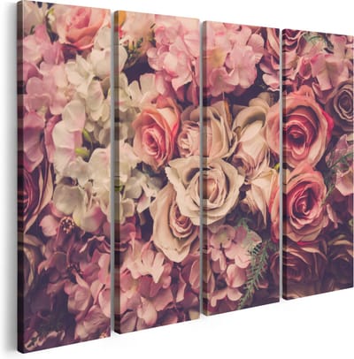 Artaza Canvas Schilderij Vierluik Roze Rozen Achtergrond - Retro - Bloemen - 160x120 - Groot - Foto Op Canvas - Canvas Print