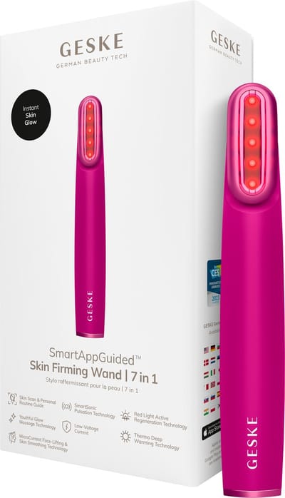 GESKE Skin Firming Wand | 7 in 1 | Anti-aging | MicroCurrent Facelift | Huidverzorgingstool | Rimpels verwijderen | Gezichtsversteviger | Rode ledtechnologie | Draaibare kop