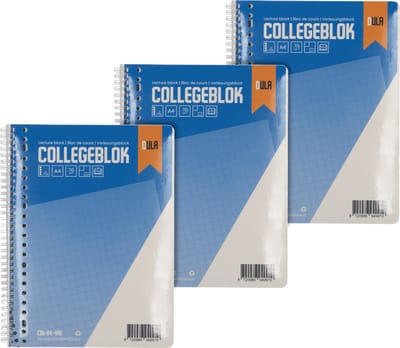 Collegeblok A4 formaat met ruit 10mm 160 vel - Spiraalblok groot geruit - 70 grams papier schrijfblok - 3 stuks - DULA
