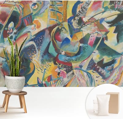 Wallfluent Behang - Kleurrijk abstract Muurbehang - 208x146 cm - Geel Behang - Voor liefhebbers van kunst en natuur - Behang Voor de woonkamer, slaapkamer en kantoor - Wandbekleding Abstractie
