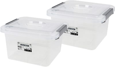 Urban Living Opberg box - 2x - 6 liter - 27 x 25 x 16 cm - deksel en clips - waterdicht - tuin/schuur/kast