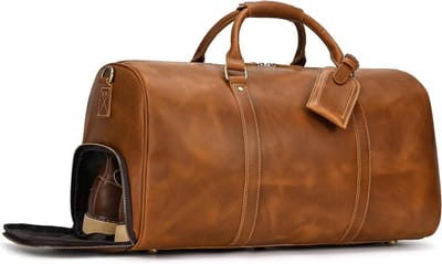 Leren Weekendtas voor Mannen | Vintage Reisbagage | Sport- en Gymtas | Lichtbruin, 55cm x 27cm x 28cm, Retro Stijl