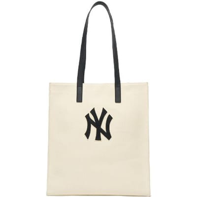 MLB New York Yankees Merklogo Open Sluiting Katoen Canvas Tote Boodschappentas Handtas Schoudertas Unisex Tote Tassen Beige 3AORM022N-50CRS Beige black
