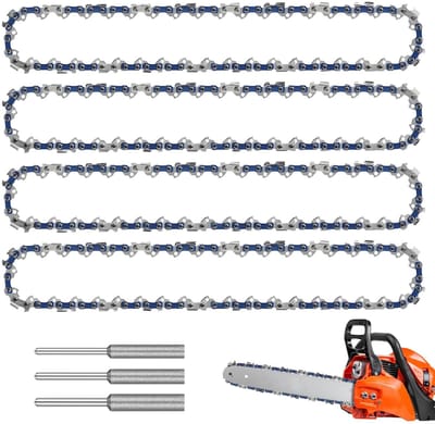 4 stuks zaagkettingen 3/8 inch LP voor 33 cm rail, 10 inch zaagketting, kettingzaagketting, 1,1 mm terugslagarme ketting, kettingzaagketting met 3 kettingslijpkoppen, compatibele 10 inch kettingzaag