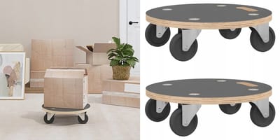 2x Merkloze Transportplatformen 38cm Ø, 250kg Draagvermogen, Zwenkwielen