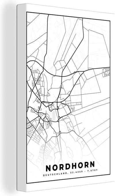Canvas Schilderij Stadskaart - Kaart - Nordhorn - Plattegrond - 20x30 cm - Wanddecoratie