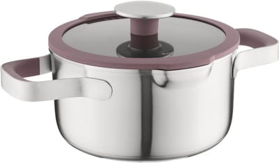 BergHOFF Home Elements Kookpan 18 cm - Rvs kookpot met deksel - Geschikt voor Inductie en Alle Warmtebronnen - PFAS-vrije-kasserol - Oven- en Vaatwasserbestendige pot - 2 L - Aubergine