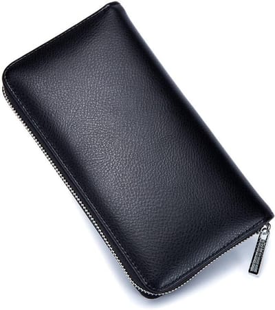 RFID Blokkerende Leren Damesportemonnee - Vintage Clutch en Lange Portemonnee met Ritssluiting, Ideaal voor Paspoort en Organisatie, Zwart