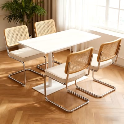 Eetkamerstoelen - 4 Stuks - Velvet Rattan Side Chairs - Modern Mid Century Design - Gestoffeerd - Zwart