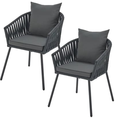 Touwstoelen - Set van 2 - Incl. Zit- en Rugkussens - Donkergrijs
