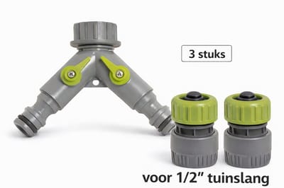 Waterverdeler SET 2-weg / incl. 2x snelkoppelingen tbv 1/2" tuinslang