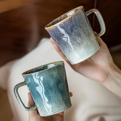 Set van 2 Glazuur Koffiemokken, Contrastkleur Theekopjes voor Koffie en Thee, Perfect Cadeau voor Stellen (400ml)