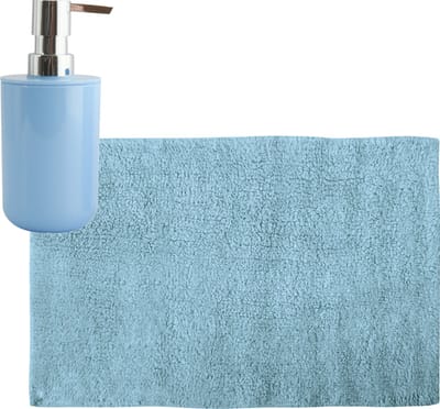 MSV badkamer droogloop mat/tapijt - 40 x 60 cm - met zelfde kleur zeeppompje 260 ml - lichtblauw