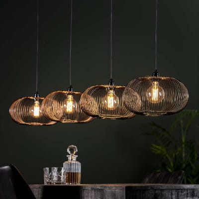 Hoyz Hoyz hanglamp met 4 lampen koper kleurig 150cm in hoogte verstelbaar disk vorm Ø35 industriële hanglamp voor woonkamer of eetkamer