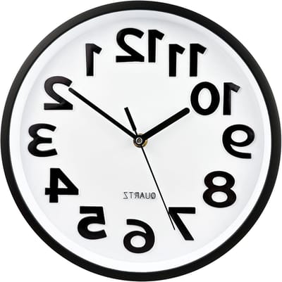 33 cm Wandklok - Stille Quartz Klok, Batterij Aangedreven, Modern Design voor Slaapkamer, Woonkamer en Kantoor, Zwart met Witte Accenten