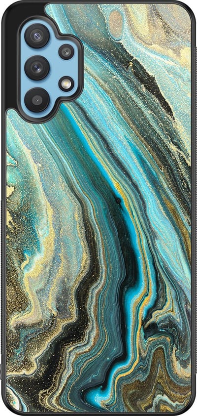 Leuke Telefoonhoesjes - Hoesje geschikt voor Samsung Galaxy A32 5G - Marmer mint - Backcover zwart - Marmer - Blauw