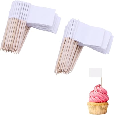 100 Stuks Kraft Cure Toothpick Vlaggen, Mini Labels voor Kaas, Trouwen en Feestjes - Wit