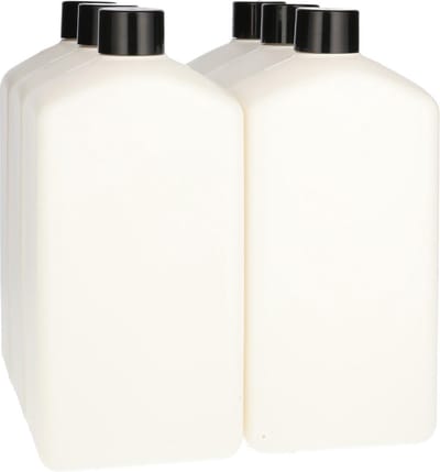6 x Plastic Fles 1000 ml Schroefdop zwart - Rechthoekig - Gerecycled HDPE Kunststof- Gerecycled HDPE Kunststof - Onbreekbaar - ca. 70% minder Co2 uitstoot door gerecycled materiaal - 6 stuks