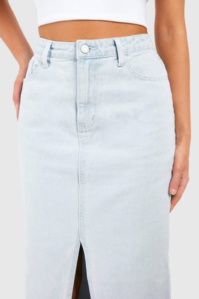 boohoo Dames Ombre Split Front Denim Midaxi Rok | Lichtblauw | Maat: 34