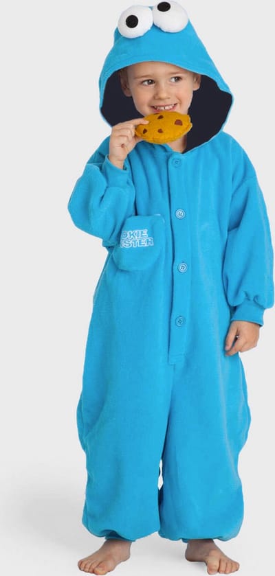 KIMU® Onesie Koekiemonster Baby Pakje - Maat 68-74 - Koekiemonsterpak Kostuum Blauw Sesamstraat Pak - Peuter Boxpakje Huispak Jongen Meisje Festival