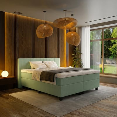 Mörgenn Boxspring Douze - Pocketvering - 12-Baans Hoofdbord - Groen - 120x200 cm - Inclusief Dekbed en Kussens