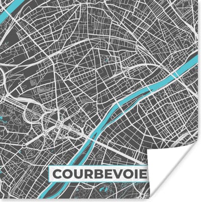 Poster Kaart – Stadskaart – Frankrijk - Courbevoie - Plattegrond - 100x100 cm XXL