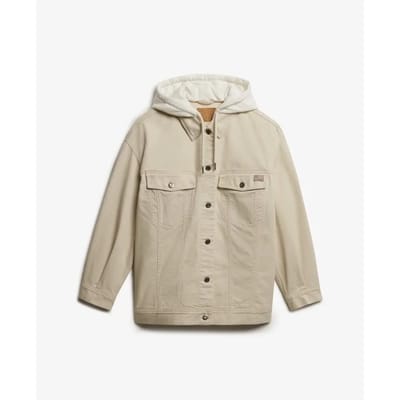 Superdry Relaxed Hooded Trucker Jacket Beige Grootte: 38