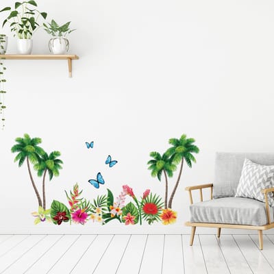Muurstickers - Tropische paradijsbloemen - Transparante achtergrond - 60x75cm