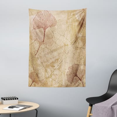 ABAKUHAUS Beige Wandtapijt, Vintage Bladeren Grunge, 110 x 150 cm, Beige Bruin