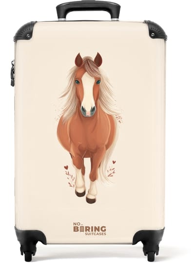NoBoringSuitcases.com® - Kinderkoffer - Kindertrolley jongen en meisje - Bruin paard in gallop - Handbagage koffer lichtgewicht - Reiskoffer trolley kinderen - Rolkoffer met wieltjes - Past binnen 55x40x20 en 55x35x25