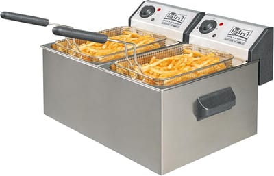 Dubbele Frituurpan - Professionele Friteuse - Intensief Frituren - Uniek Dubbel Verwarmingselement - 2x 5 Liter - Inox