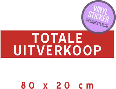 Vitrine sticker | "Totale uitverkoop" | 80 x 20 cm | Etalage | Over te nemen | Stopzetting | Solden | Afprijzing | Rood | Verkopen | Banner | Vinyl | Zelfklever | 1 stuk