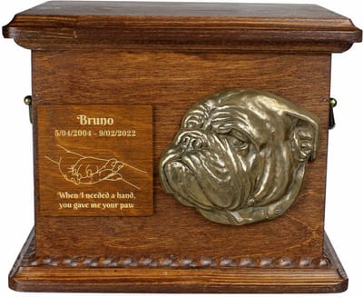 Persoonlijke urn voor Bulldog - gegraveerde herdenkingsdoos voor as