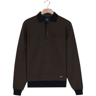 Baileys Trui 2-Tone Jacquard Sweat Polo Collar Placket Buttons Camel / male