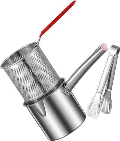 Kleine Frituur Pan - Friteuse - 1.2l - Met Keuken Clip - Oliebesparen - Huisraad Friteuse - Chipfriteuse - Kleine Friteuse - Rvs - Duurzaam（Zonder Deksel）