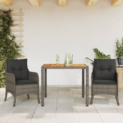 vidaXL - 3-delige - Tuinset - met - kussens - poly - rattan - grijs