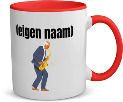 Akyol - man met saxofoon met eigen naam koffiemok - theemok - rood - Muziek - muziek liefhebbers - iemand die houdt van saxofoons - verjaardag - cadeau - kado - 350 ML inhoud