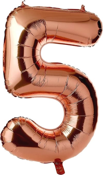 Gigantische folieballon 86 cm in roségoud, cijfer 5 voor feestdecoratie
