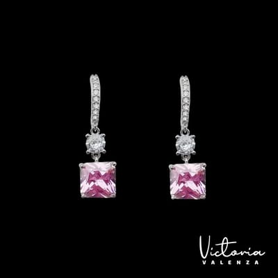 Victoria Valenza 925 Sterling Zilveren Oorbellen met Roze en Witte Zirkonia Stenen - Oorhangers - 925 sterling zilver - Zilverkleurig - Zirkonia