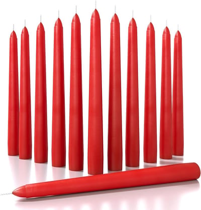 Set van 12 lange spitse kaarsen 20 cm druppelvrij ideaal voor diner en feest