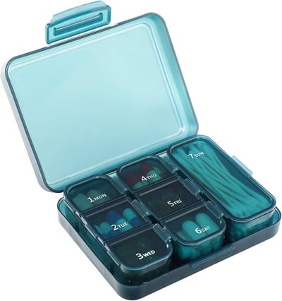 Pillendoosjes - Medicijndoosje voor 7 dagen - Kleine Pillendoos Grote Compartimenten - 3 Compartimenten Pillendoosje - BPA-vrij Draagbaar - Opslag van Medicijnen, Vitaminen, Visolie - Blauw