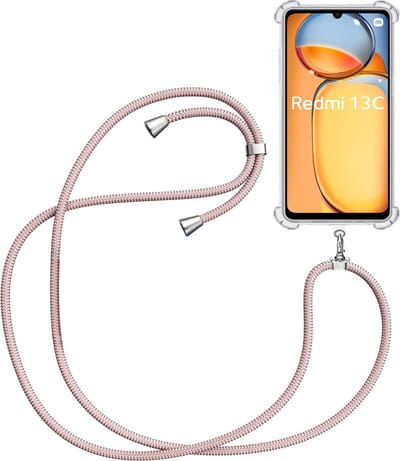 Telefoonkoord + Hoesje Geschikt voor XIAOMI Redmi 13C - Lengte Verstelbaar - Telefoonketting - Shock Proof Case - Rose