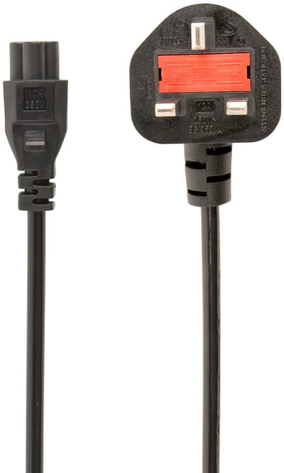 UK geaard netsnoer (C5), 1 meter vk england stroomkabel stekkerkabel incl. zekering